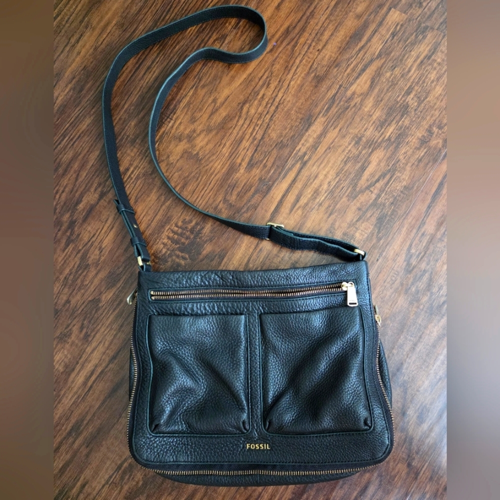 Fossil Black Leather Piper Crossbody Bag